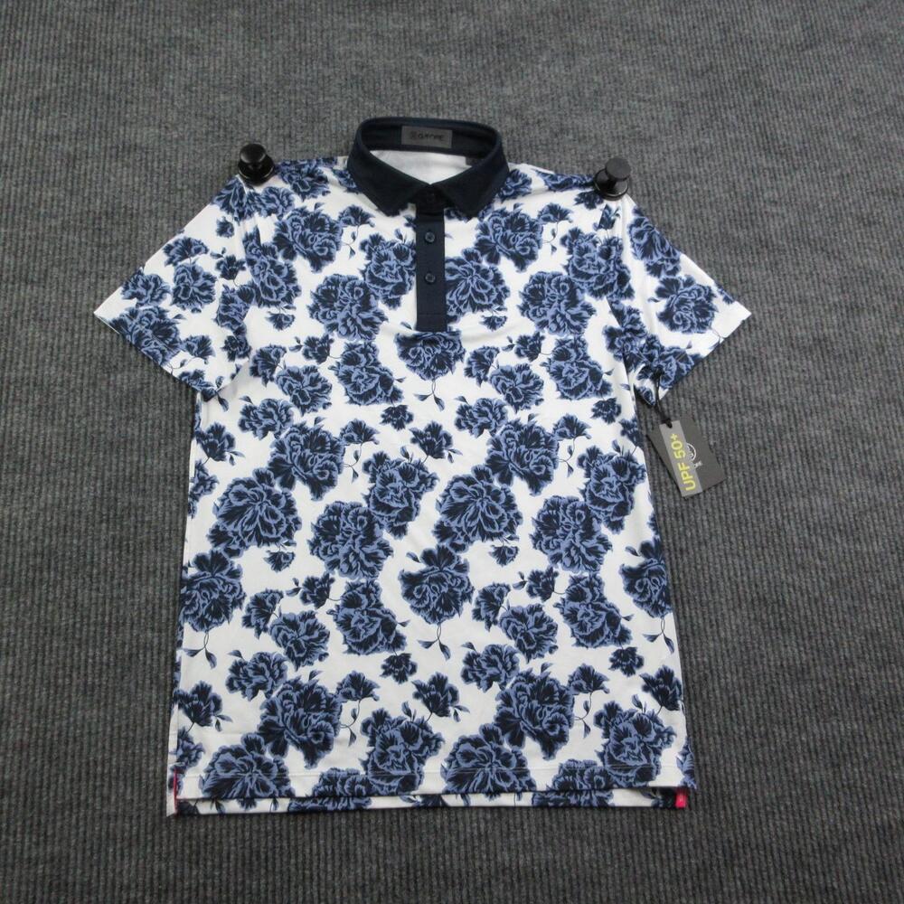 G/FORE Polo Shirt Mens S White Blue Floral Short Sleeve Golf UPF 50 NWT
